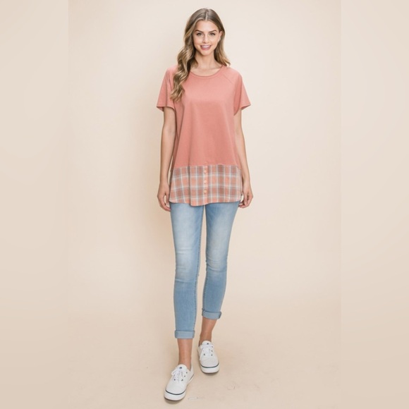 Cotton Bleu by Nu Lab Plaid Contrast Short Sleeve T-Shirt - Picture 4 of 4